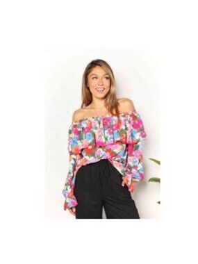 Double Take Floral Off-The-Shoulder Ruffle Blouse - Size L